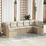 Ensemble de Canapé de Jardin 7 Pièces avec Coussins Beige Rotin Poly