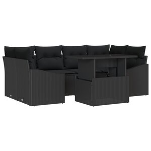 vidaXL Ensemble de canapé de jardin 7 pièces avec coussins en poly rattan noir