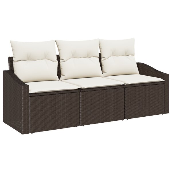 vidaXL Ensemble de salle à manger de jardin 3 pièces avec coussins en poly rattan marron