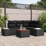 vidaXL Ensemble de canapé de jardin 5 pièces avec coussins en poly rattan noir et acacia