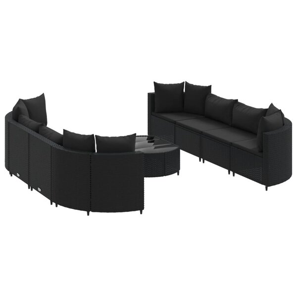 vidaXL Salon de jardin 9 Pièces avec coussins noir résine tressée