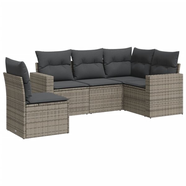 vidaXL Salon de jardin 5 Pièces avec coussins gris résine tressée