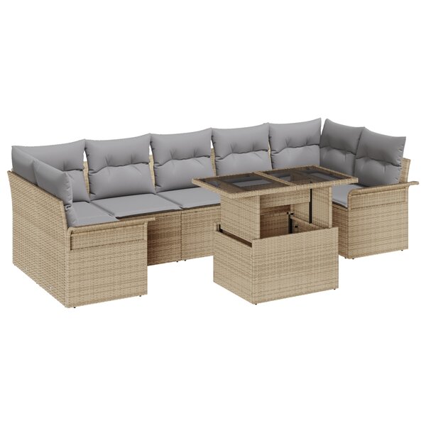 vidaXL Ensemble de canapé de jardin 8 pièces avec coussins en poly rattan beige