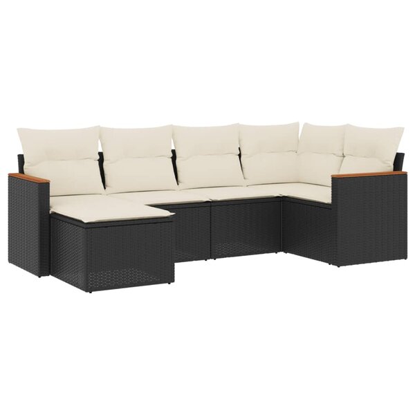 vidaXL Salon de jardin 6 Pièces avec coussins noir résine tressée