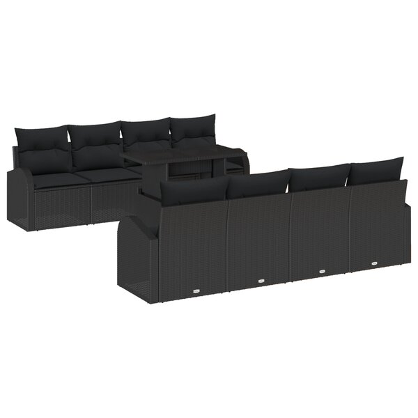 vidaXL Ensemble de canapé de jardin 9 pièces avec coussins noir poly rattan