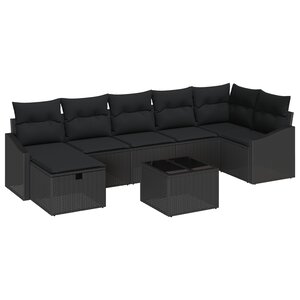 vidaXL Ensemble de Canapé de Jardin 8 Pièces avec Coussins Noir Rattan Poly