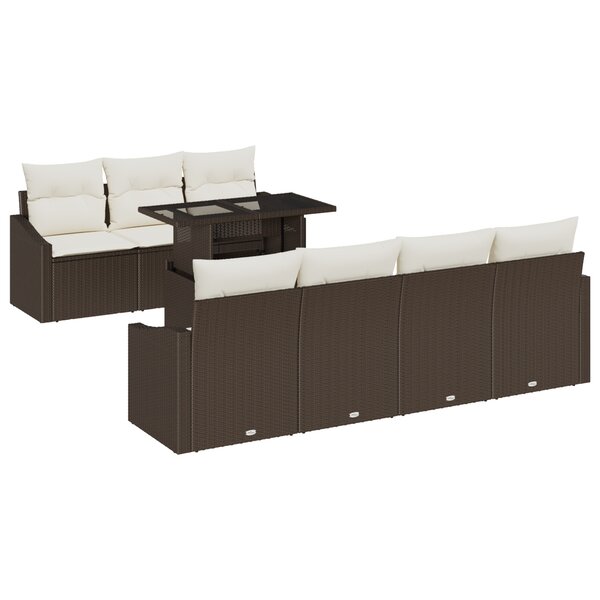 vidaXL Ensemble de canapés de jardin 8 pièces avec coussins Marron en poly rotin