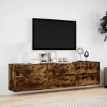 vidaXL Meuble TV mural avec LED chêne fumé 180x31x45 cm