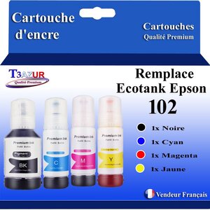 T3AZUR - 4x Recharges compatibles avec Epson 102 EcoTank