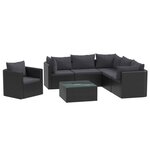 vidaXL Salon de jardin 7 Pièces avec coussins Résine tressée Noir