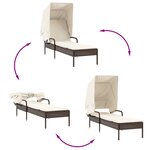 vidaXL Chaise longue avec auvent et table marron résine tressée