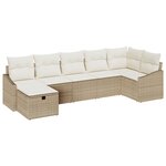 vidaXL Ensemble de Canapés de Jardin 7 pièces avec Coussins Beige Poly Ratan