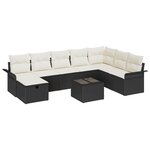 Ensemble de Canapé de Jardin 9 Pièces avec Coussins Noir Poly Rattan