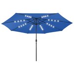 vidaXL Parasol d'extérieur avec LED et mât en métal 400 cm Bleu azuré