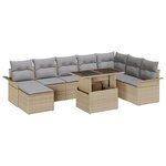 vidaXL Canapé de Jardin 9 Pièces avec Coussins Beige Rattan Poly