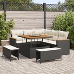 Ensemble de canapé de jardin 8 pièces avec coussins en noir en rotin synthétique acacia