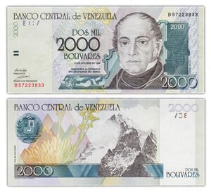 Billet de Collection 2000 Bolivares 1998 Venezuela - Neuf - P80