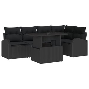 Ensemble de Canapé de Jardin 6 Pièces avec Coussins Rattan Poly Noir vidaXL