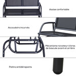 Banc à bascule de jardin 2 places design contemporain grand confort accoudoirs assise et dossier ergonomique acier textilène noir