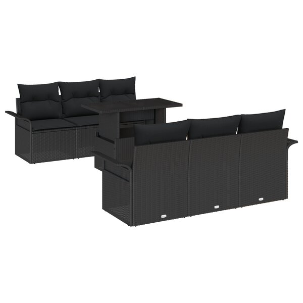 Ensemble de canapé jardin vidaXL 7 pièces avec coussins Noir Rattan Poly