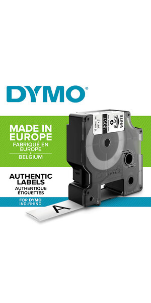DYMO Rhino - Etiquettes Industrielles Gaine Thermorétractable  19mm x 1.5m  Noir sur Blanc
