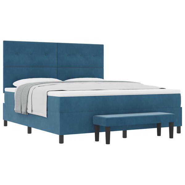 vidaXL Lit avec sommier et banc bleu foncé 180x200 cm en velours