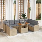 Ensemble de canapé de jardin 10 pièces avec coussins en rotin poly beige