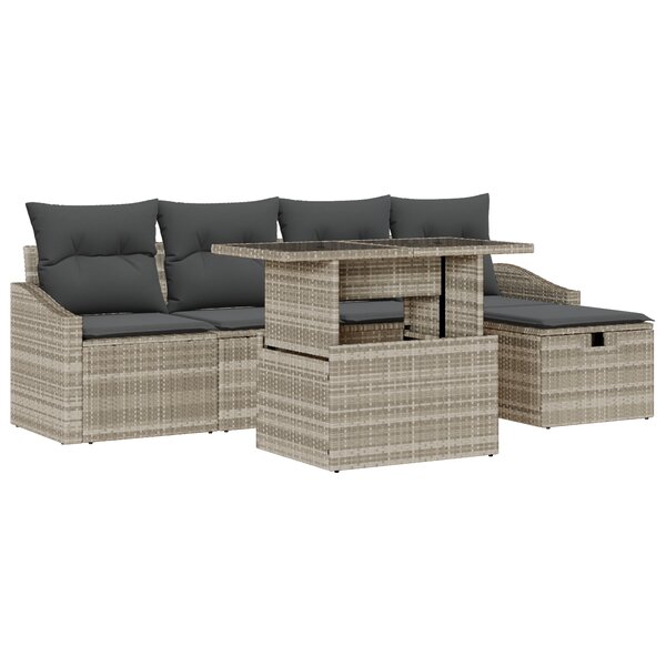 vidaXL Canapé de Jardin 6 Pièces avec Coussins Gris Clair Poly Rattan