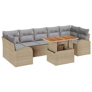 vidaXL Ensemble de Salle à Manger de Jardin de 8 Pièces avec Coussins Beige en Poly Rotin Acacia
