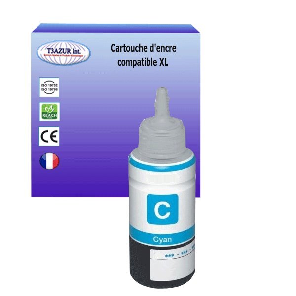 Cartouche Compatible pour Epson EcoTank ET-M100, ET-M105, ET-M200, ITS L3050, ITS L3060, ITS L3070 remplace Epson T6642 (C13T664240) Cyan  - T3AZUR