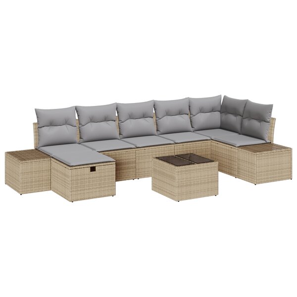 vidaXL Ensemble de canapé de jardin de 8 pièces avec coussins beige en poly rotin