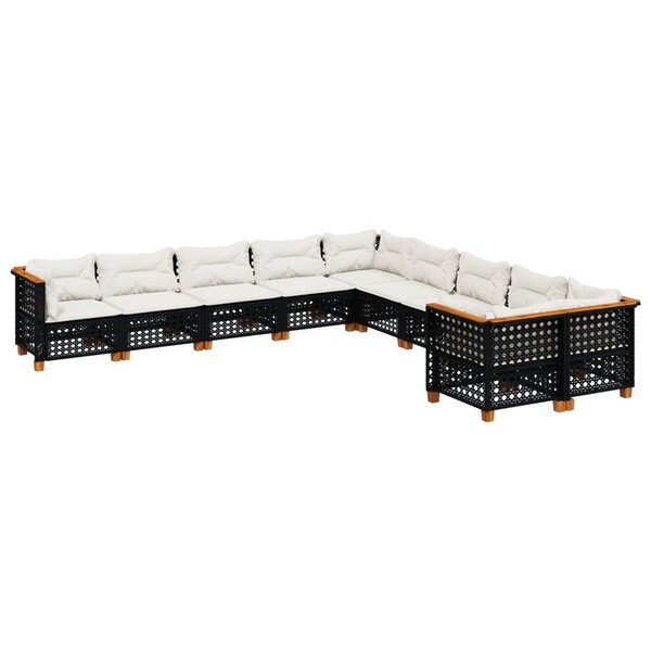 vidaXL Salon de jardin 10 Pièces avec coussins noir résine tressée