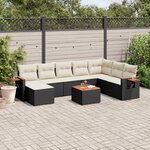 vidaXL Salon de jardin 9 Pièces avec coussins noir résine tressée