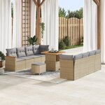Set de canapé de jardin 11 pièces avec coussins en poly rotin beige acacia