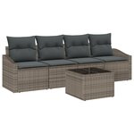 vidaXL Ensemble de Salle à Manger de Jardin 5 Pièces avec Coussins Gris Poly Rattan