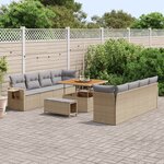 Ensemble de Canapés de Jardin 11 Pièces avec Coussins Beige Poly Rattan Acacia