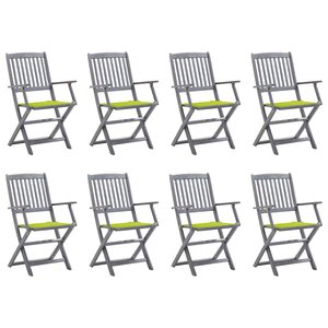 vidaXL Chaises pliables d'extérieur lot de 8 et coussins Bois d'acacia
