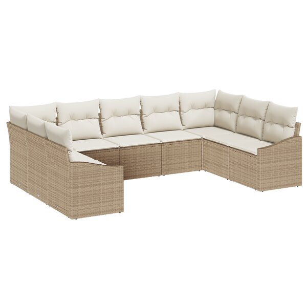 vidaXL Set de salle à manger de jardin 9 pièces avec coussins en rattan poly beige