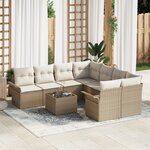vidaXL Ensemble de canapé de jardin 9 pièces avec coussins beige poly rotin