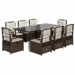 vidaXL Ensemble à manger de jardin et coussins 9 Pièces marron poly rotin