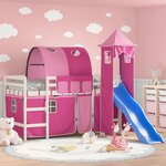 vidaXL Lit mezzanine enfants avec tour rose 90x200 cm bois pin massif