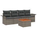 vidaXL Ensemble de canapé de jardin 5 pièces avec coussins gris poly rattan acacia