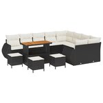 vidaXL Ensemble de canapé de jardin 13 pièces avec coussins Noir Poly Rattan Acacia