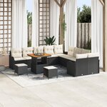 Ensemble de Canapé 13 Pièces avec Coussins Noir Rattan Poly Acacia