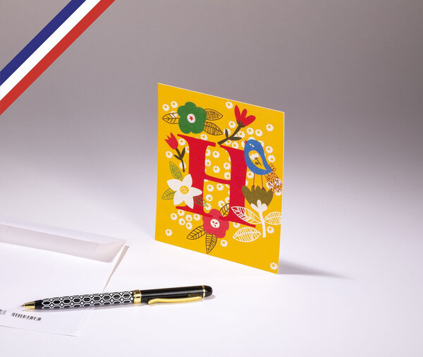 Carte simple bouton d'or créée et imprimée en france - la lettre h