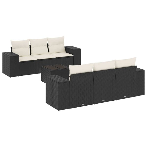 vidaXL Salon de jardin 7 Pièces avec coussins noir résine tressée