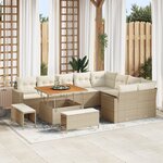 Ensemble de canapés de jardin 12 pièces Beige avec coussins en rotin poly et acacia