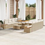 Ensemble de Canapés de Jardin 11 Pièces avec Coussins Beige Rattan Acacia