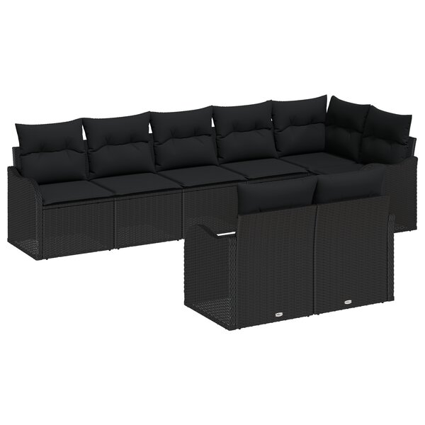 Ensemble de Canapés de Jardin 8 Pièces avec Coussins Noir Poly Rotin