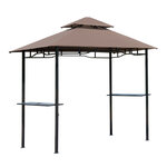Pavillon abri tonnelle de jardin pour barbecue double toit 2 tablettes incluses tissu polyester acier 2 45 x 1 48 x 2 55 m chocolat